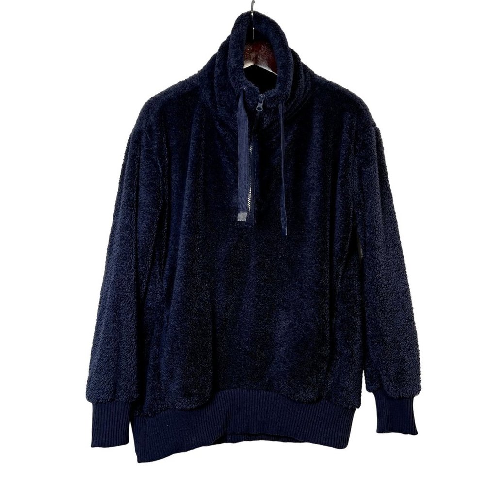 MEMBER'S MARK Cozy‎ Navy Blue 3/4 Zip Pull-Over Sherpa, Size Small, teddy bear